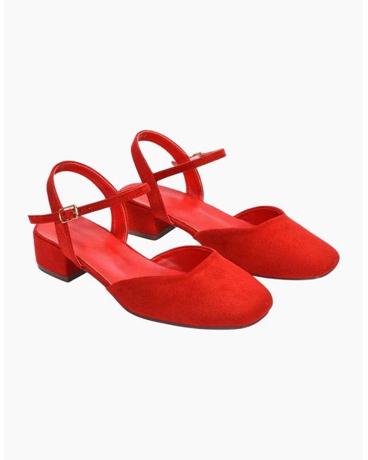 XY London Red Ladies Hilary Strappy Low Heel Court Shoes