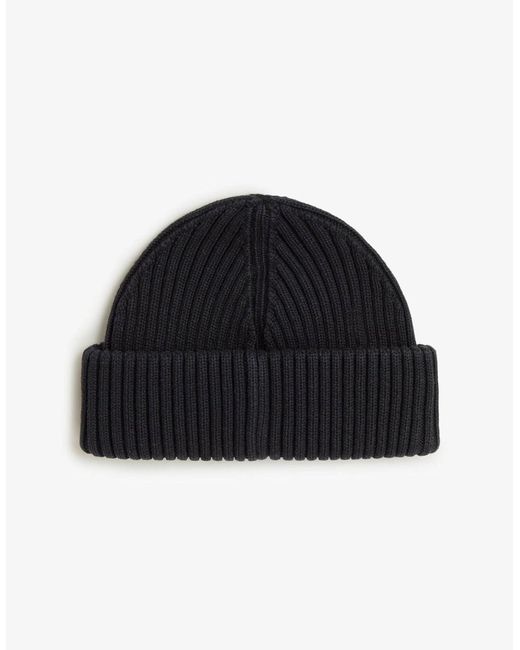 Fred Perry Black Cotton Ribbed Beanie for men