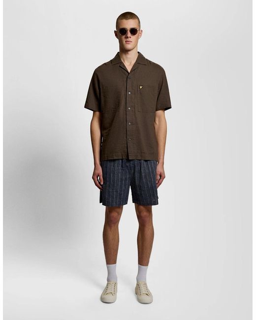 Lyle & Scott Blue Linen Blend Stripe Shorts for men