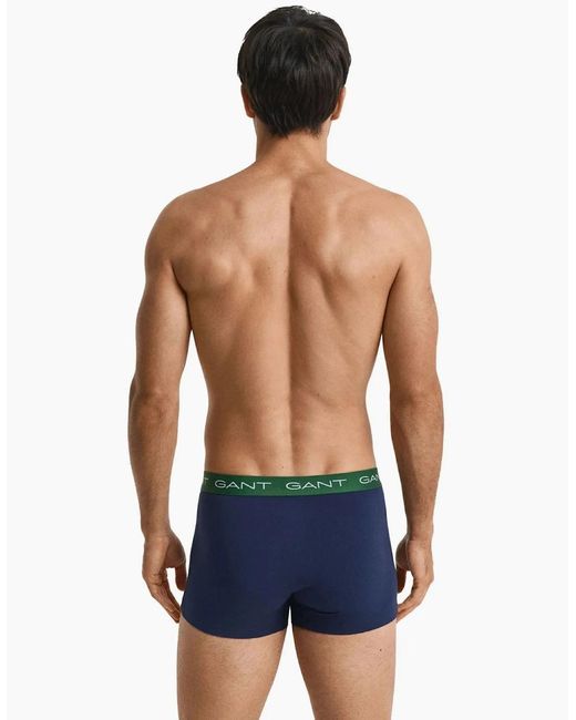 Gant Blue 3-Pack Contrast Waistband Boxer Trunks, W/ /Burgundy for men