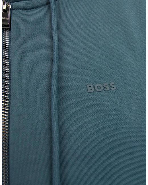 Boss Blue Seeger 92 Zip Hoodie Rubber Logo 445 for men