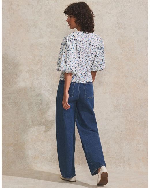 Ro&zo Blue Ivory Ditsy-Print Twist-Front Blouse