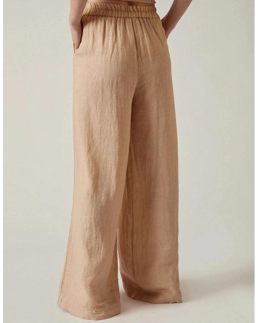 James Lakeland Natural Sand Linen Wide-Leg Trousers