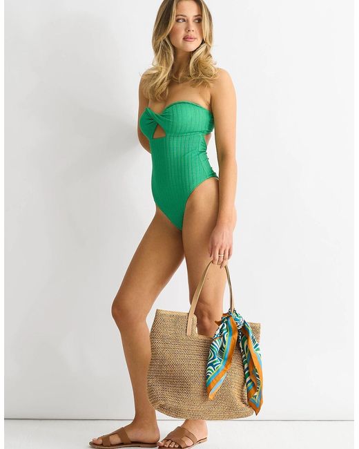Gini London Green Twist Front Textured Swimsuit
