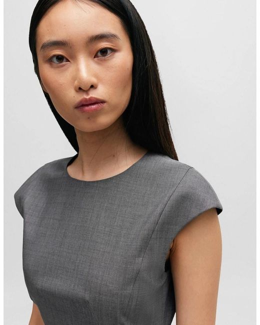 Boss Gray Dironah Crew Neck Knee Length Sheath Dress