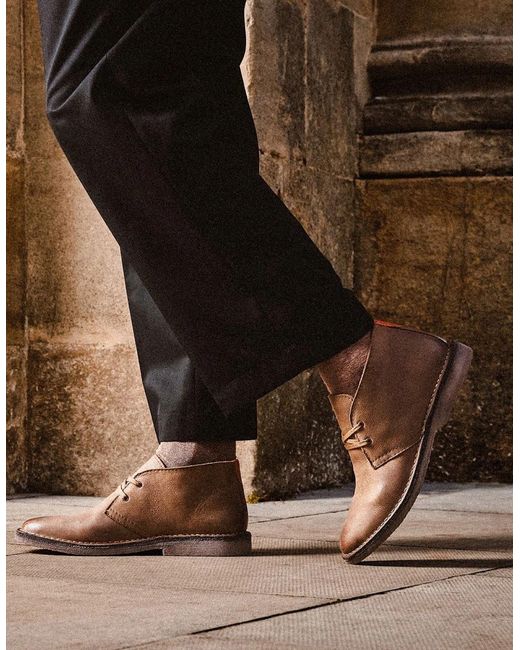Hush Puppies Brown Samuel Leather Stone Ankle Boots for men