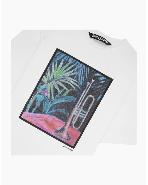 Palm Angels White Oil On Canvas Regular Fit T Shirt Multi for men