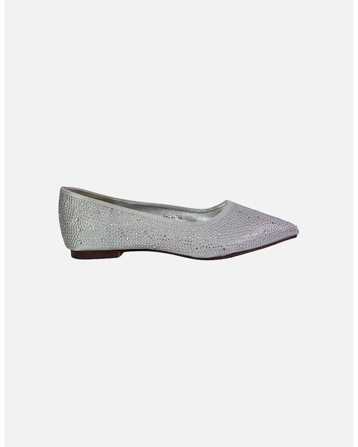 XY London White Ladies Marshall Rhinestone Pointed Flat Ballerina Flats