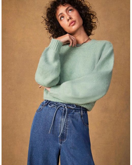Ro&zo Green Cropped Jumper With Alpaca