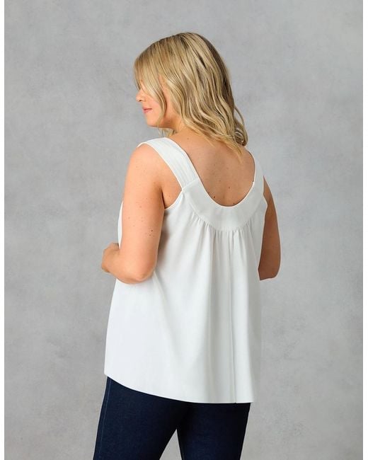 Live Unlimited London Gray Ivory Pleat Neck Sleeveless Blouse