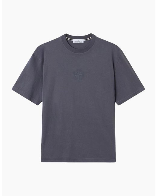 Stone Island Blue Branded Cotton T Shirt for men