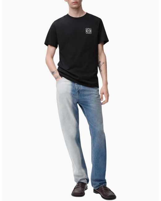 Loewe Black T-Shirts Two-Tone Anagram Embroidery Crew Neck Regular Fit Cotton Tee for men
