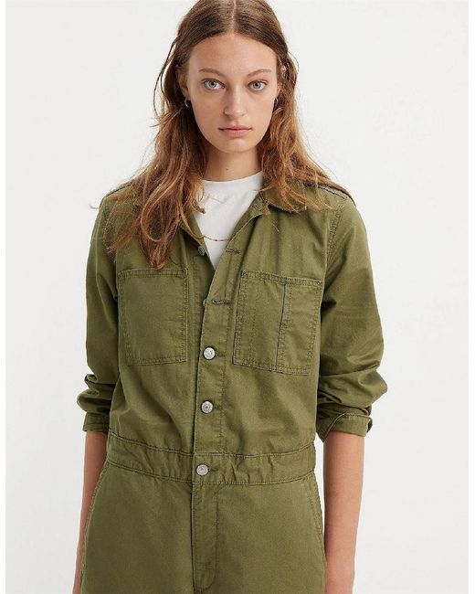 Levi's Green Levi's Iconic Collared Neck Long Sleeve Solid Patterned Jumpsuit