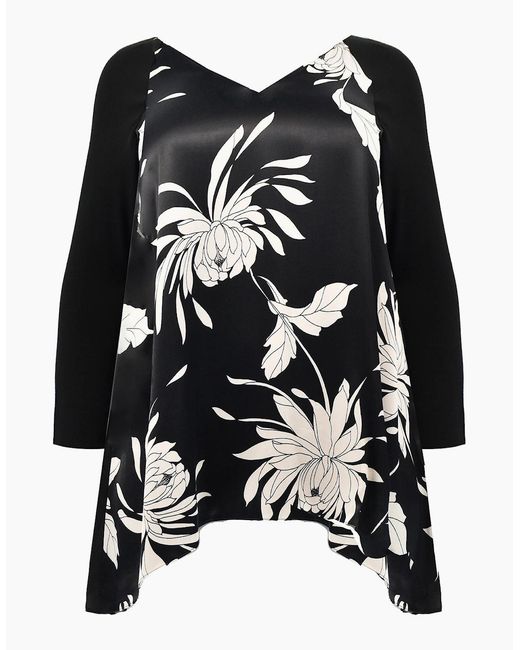 Live Unlimited London Black Stone Floral Print Satin Front High Low Tunic