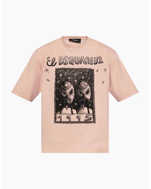 DSquared² Pink Overlay Graphic Loose Fit T-Shirt Dusty Antic Rose for men