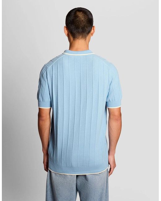 Lyle & Scott Blue Tipped Pique Knitted Polo Shirt for men