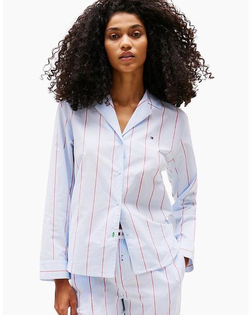 Tommy Hilfiger White Heritage Stripe Woven Poplin Pyjama Shirt, Sweet