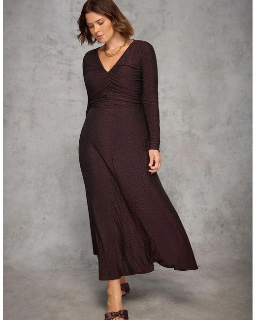 Live Unlimited London Brown Bronze Sparkle Ruched Jersey Maxi Dress