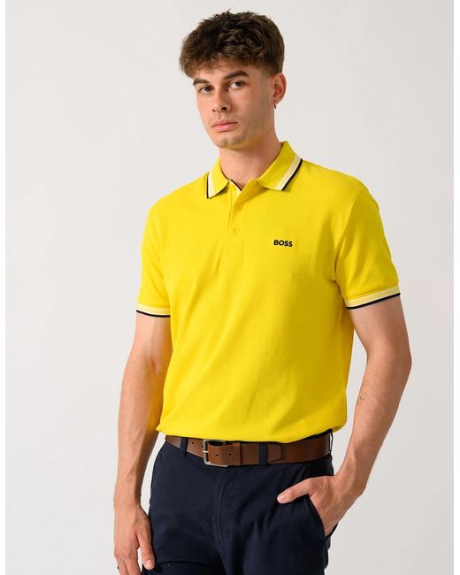 Boss Yellow Boss Paddy Cotton-Piqué Polo Shirt With Contrast Logo for men
