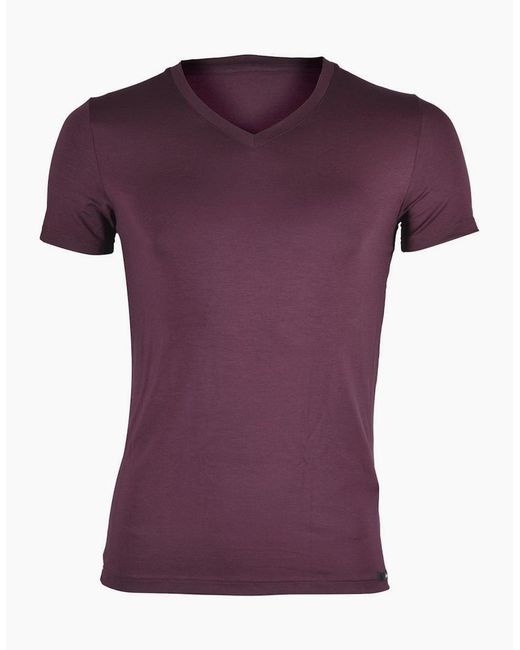Hom Purple Tencel Soft V-Neck T-Shirt, Burgundy for men