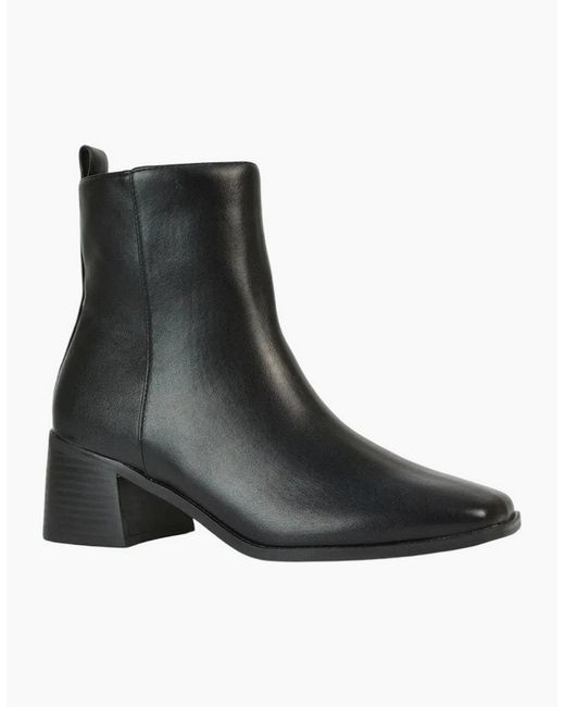 XY London Black Ladies Angela Square Toe Low Heel Ankle Boots