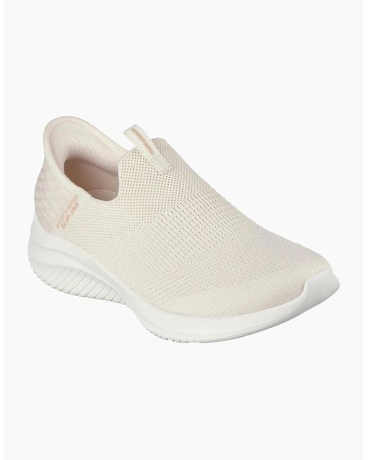 Skechers White Stretch Knit Slip Ins W Slip On Trainers