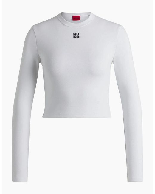 Boss White Cropped Slim Fit Long Sleeve T-Shirt