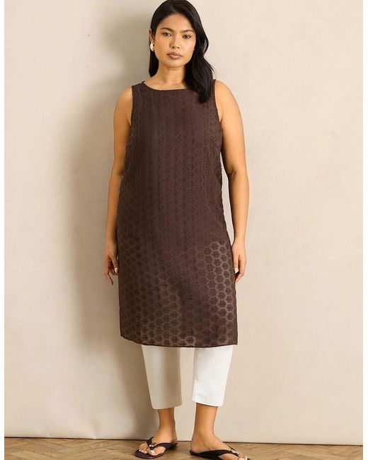 Live Unlimited London Natural Geo Jacquard Side Split Tunic