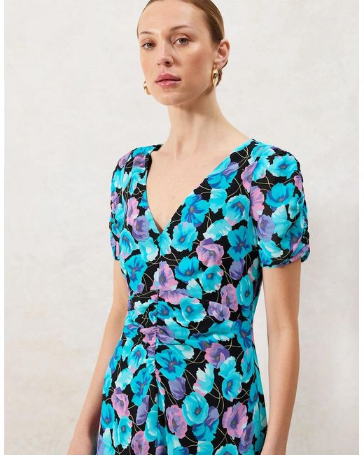 Ro&zo Blue Mia Floral Frill Front Midi Dress