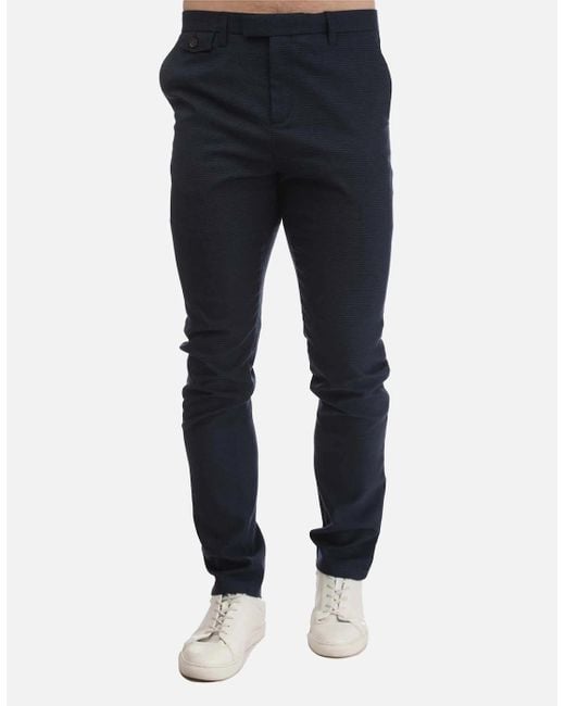 Ted Baker Blue Ziyech Slim Fit Houndstooth Chino Trousers for men