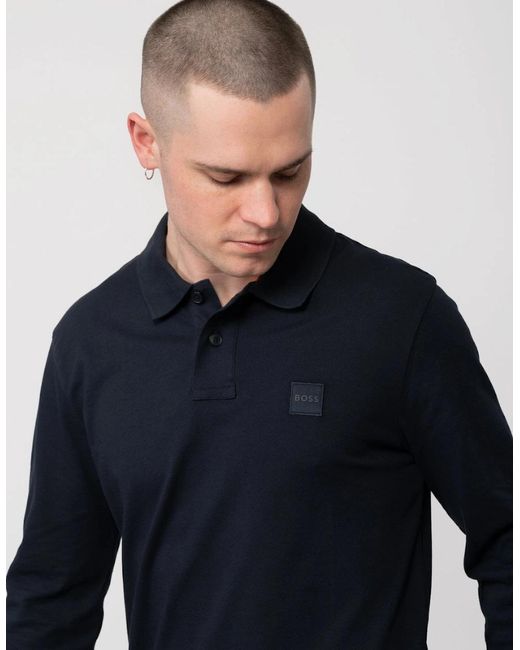 Boss Blue Boss Passerby Long Sleeve Stretch-Cotton Polo Shirt With Logo Patch Nos for men