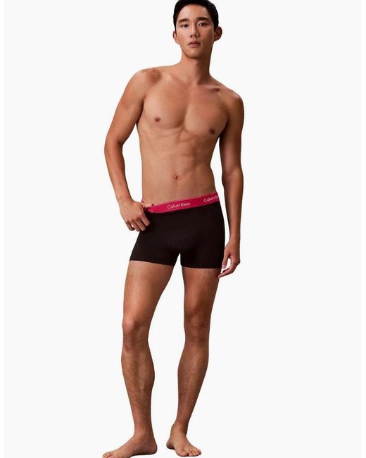 Calvin Klein Black 3-Pack Icon Cotton Stretch 'Relaxed Dart' Boxer Trunks, W/ /Sleet for men