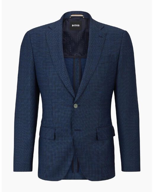 Boss Blue Hutson Regular Fit Textured Elbow Patch Blazer for men
