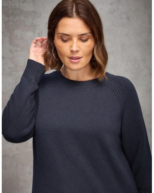 Live Unlimited London Blue Wool-Blend Longline Crew Neck Knit Jumper