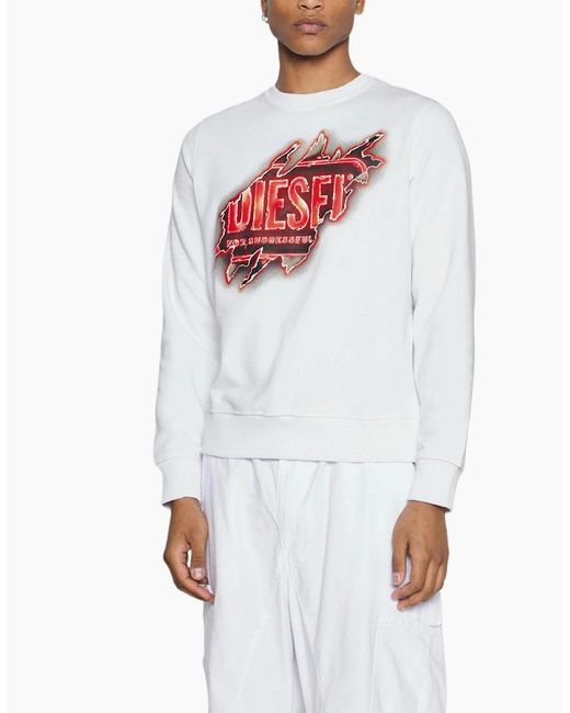 DIESEL White S Ginn Sweatshirt Crew Neck Long Sleeve Winter Pullover Jumper for men