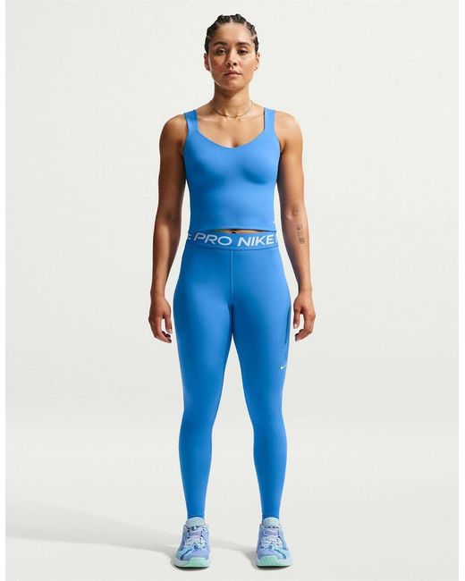 Nike Blue Pro Mid Rise Mesh Panelled Leggings