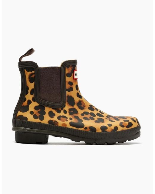 Hunter Brown Original Chelsea Rubber Leopard Wellington Boots
