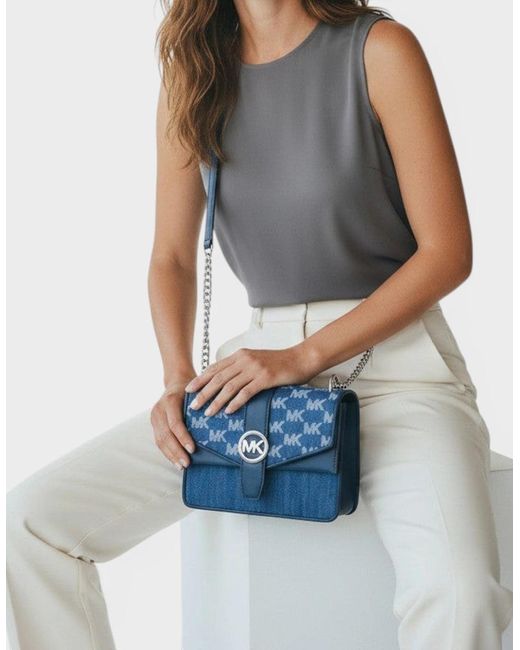 Michael Kors Blue Greenwich Small Logo Jacquard Denim Crossbody Bag