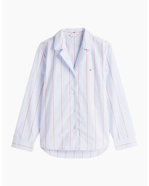 Tommy Hilfiger White Heritage Stripe Woven Poplin Pyjama Shirt, Sweet