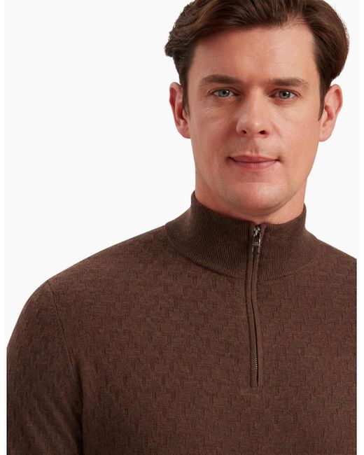 Ted Baker Brown Kurnle T Stitch Knitted Half Zip Sweater for men