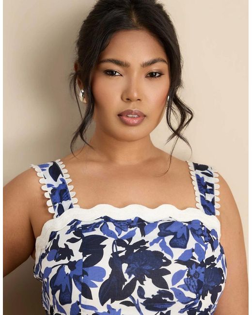 Live Unlimited London Blue Cotton Floral Print Tiered Maxi Dress