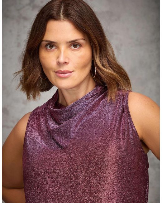 Live Unlimited London Purple Sparkle Jersey Cowl Neck Top