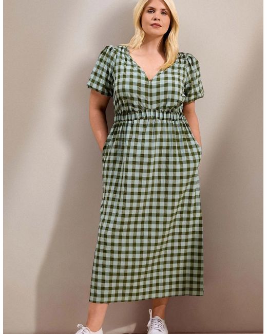 Live Unlimited London Green Gingham Puff Sleeve Midaxi Dress