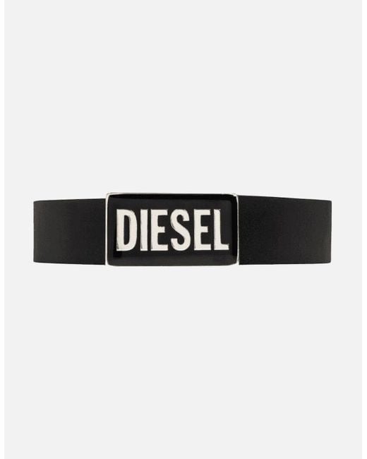 DIESEL Black B-Glossy Plaque Leather Belt for men