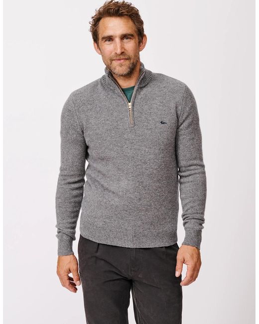 aubi Gray Pepper Lambswool Zip Neck for men