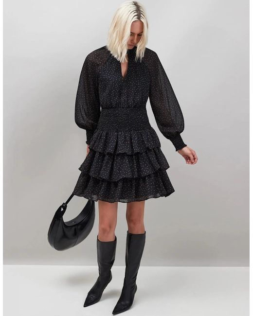 Ro&zo Black Caramel Dash Print Tiered Mini Dress