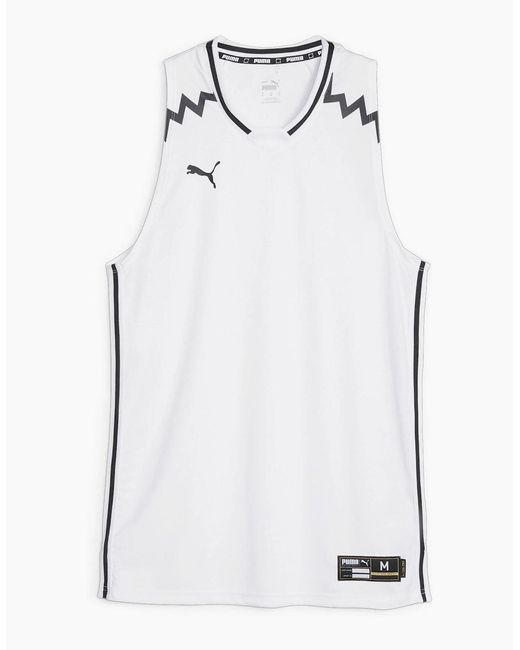 PUMA White Hoops Team Game Performance Basketball Jersey for men