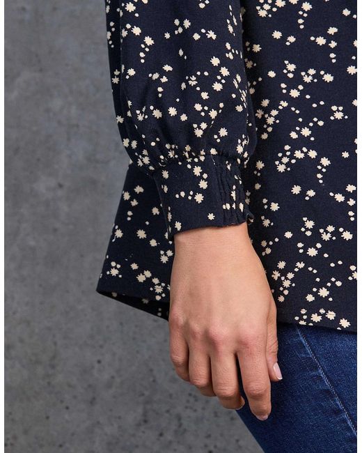 Live Unlimited London Blue Petite Ditsy Print Nehru Collar Tunic