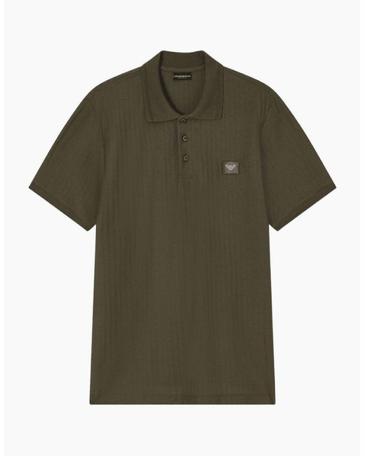 Emporio Armani Green Textured Cotton Polo Shirt for men
