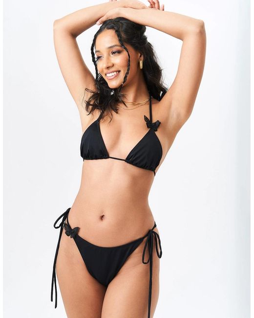 Gini London Black Butterfly Detail Tie Side Bikini Bottom